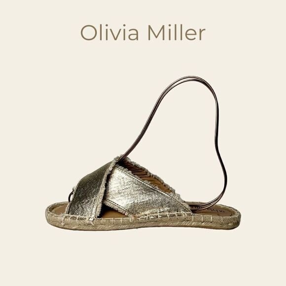 Olivia Miller Women’s Size 6 Joseline Fringe Metallic Gold Slide Flat Sandals - Picture 1 of 8